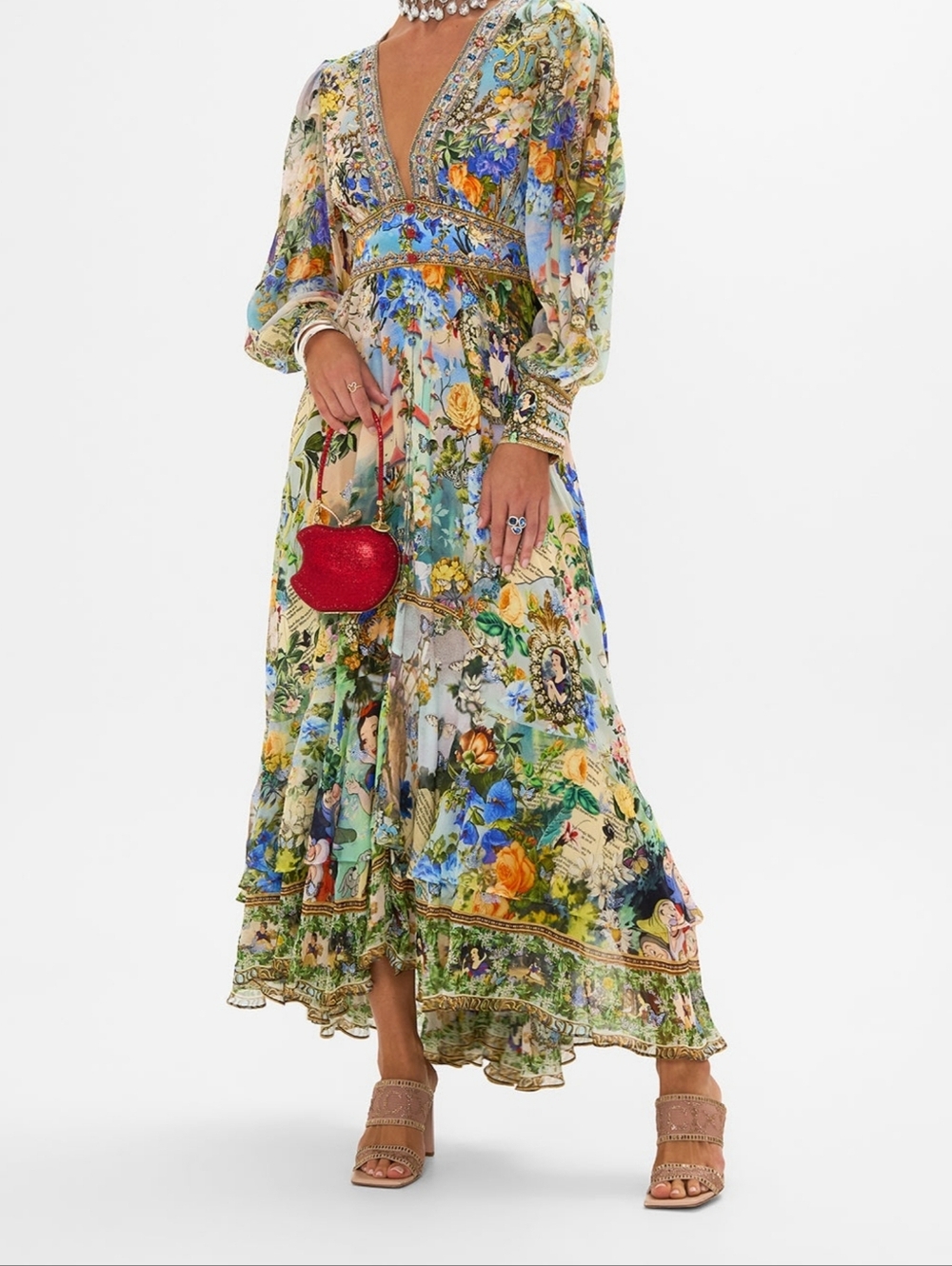Women'S Vintage Floral Print Maxi Dress | Long Sleeve Boho Elegant Cocktail Wedd - Picture 2 of 4